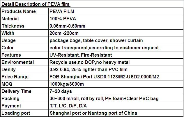 0.25mm PEVA Film for Bags Use